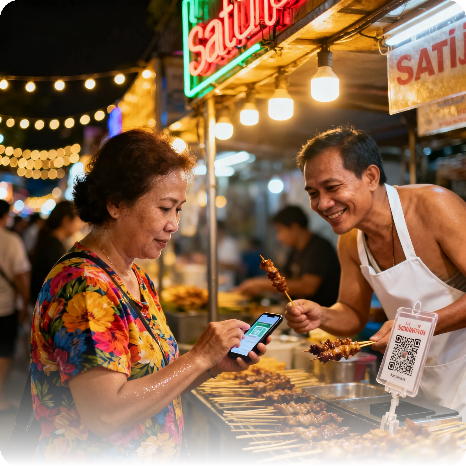 Paying by QR at a night market